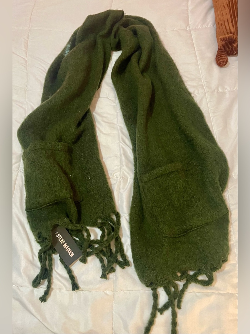 NWT Steve Madden Dark Olive Knit Fringe Scarf